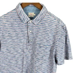 Faherty Brand Mens Short Sleeve Space Dye Stripe Polo Shirt Blue Pink Large
